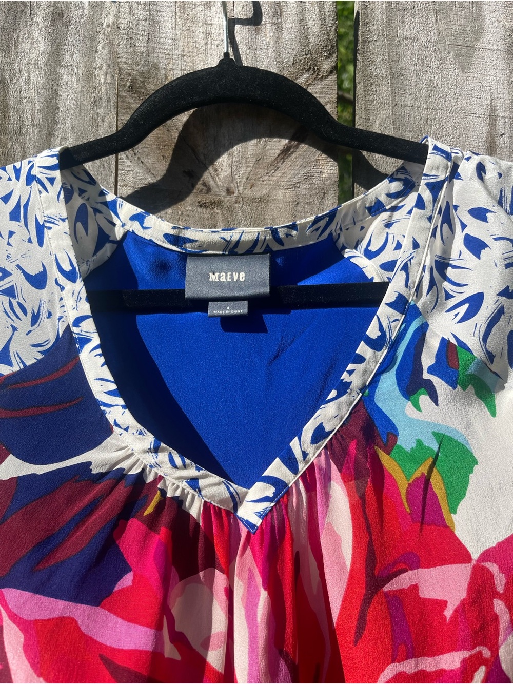 Maeve Vibrant Silk Floral Sleeveless V-Neck Top - Blue, Pink, Yellow, Green - Picture 2 of 8